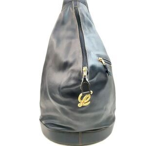 Auth Loewe Black Leather Anton Single Strap Slouchy Sling Backpack Rucksack Bag